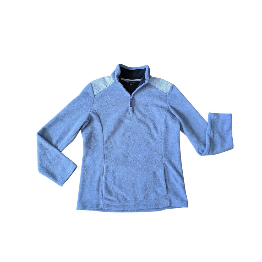 Brooks Brothers 1/4 Zip Fleece Pullover Womens M Blue Gingham Preppy Old Money